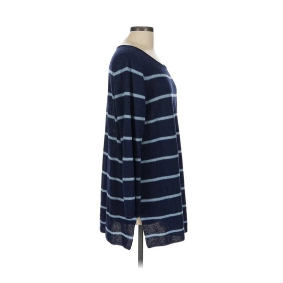 Eileen Fisher Sweater Women Large Navy Striped Pullover Beach Nights Wool Blend - Picture 4 of 8